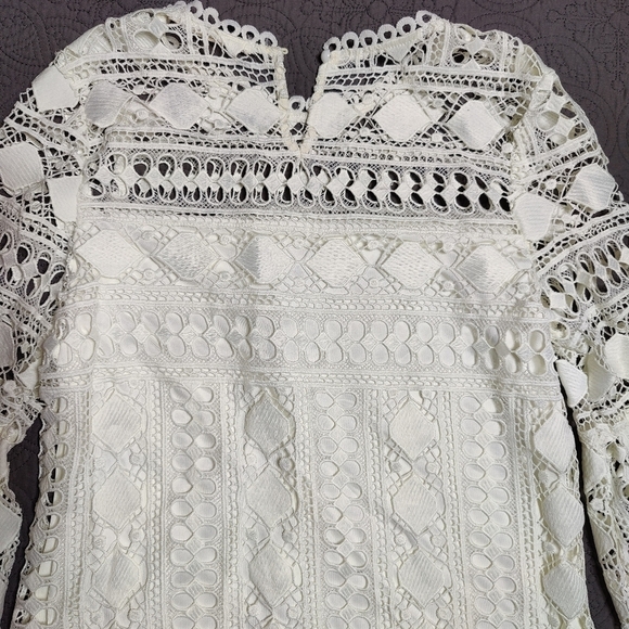 Ellison Crochet Blouse Top Bell Sleeves  Boho Cottagecore Off White Ivory Small - Picture 4 of 11